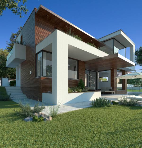 Villa moderna di design con piscina e taverna for Casa moderna pianta